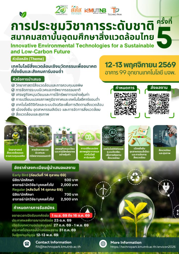 โปสเตอร์การประชุมวิชาการระดับชาติ สมาคมสถาบันอุดมศึกษาสิ่งแวดล้อมไทย ครั้งที่ 5 (TSHE-CON 2026)